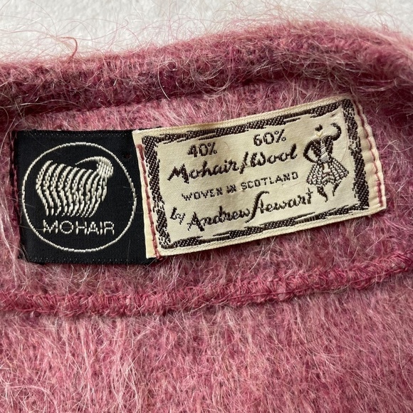 Vintage 60s Mohair Wool Woven in Scotland Pink Vest Ornate Metal Closures, Sz L - Picture 2 of 7